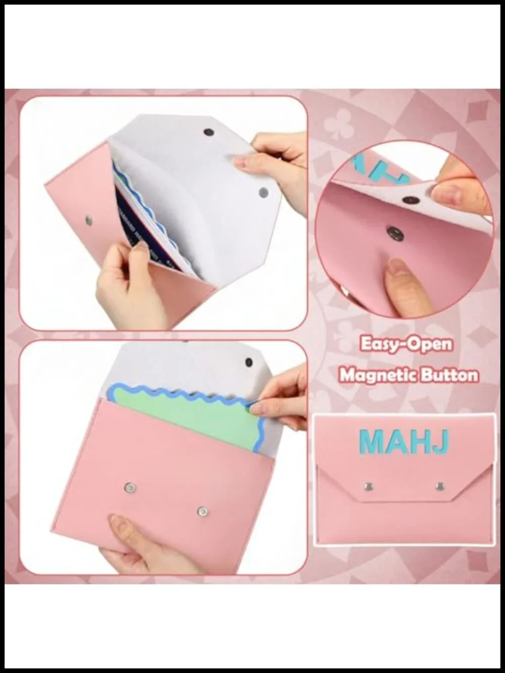 Leather Mahjong Card Holder Case with Magnetic Button, 8x6 Inch